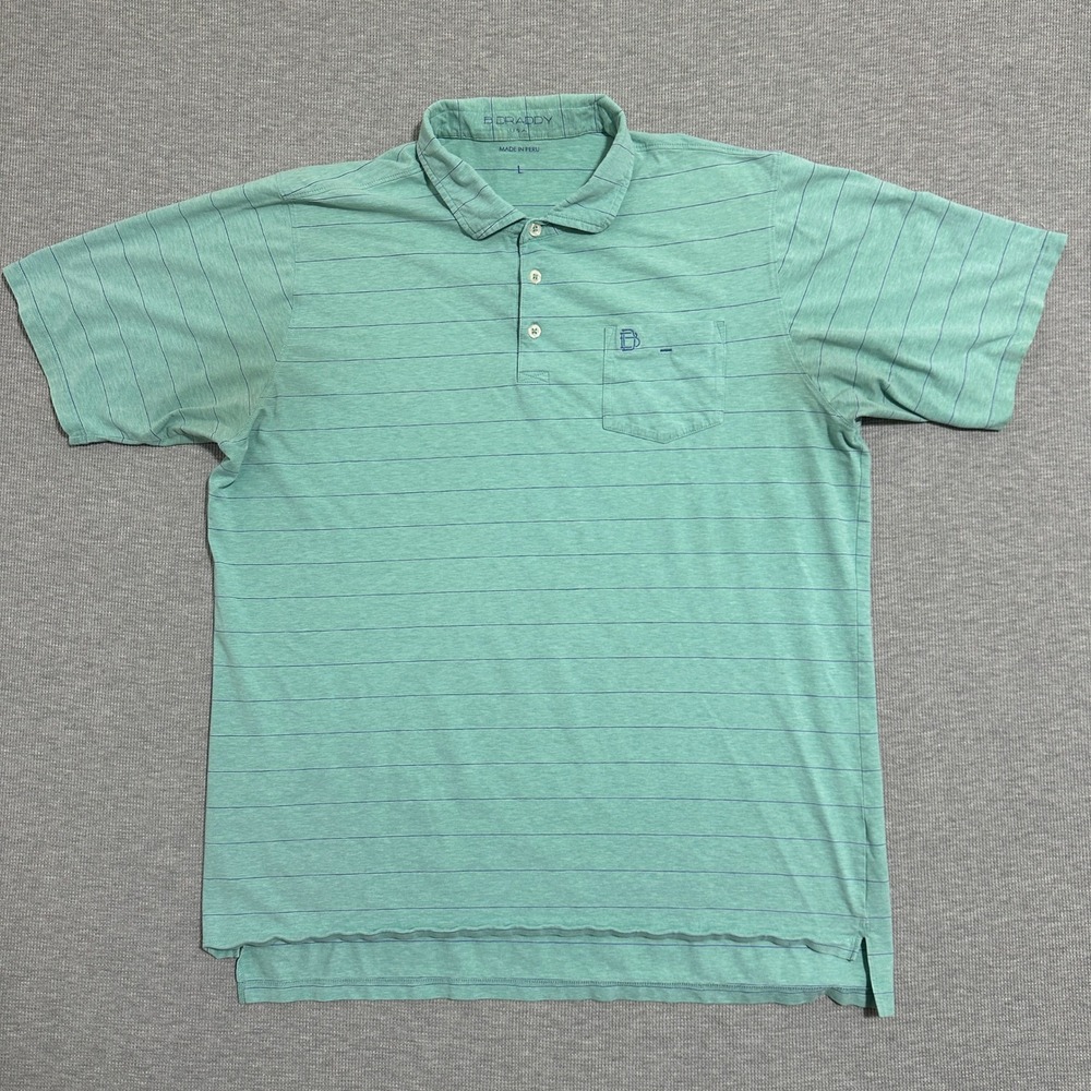 B Draddy Striped Pima Cotton Stretch Polo Shirt Short Sleeves Green Mens Size L